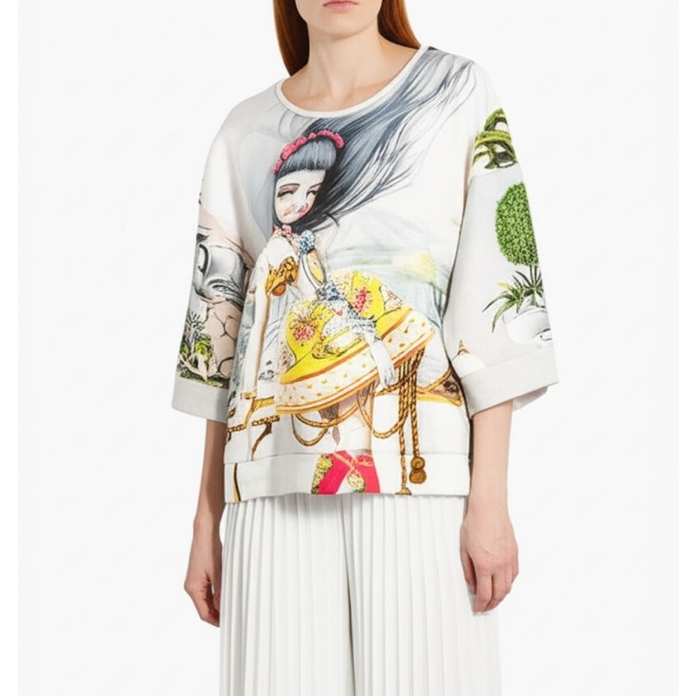 MRZ Italy designer drop shoulder half sleeve oversized graphic print top S